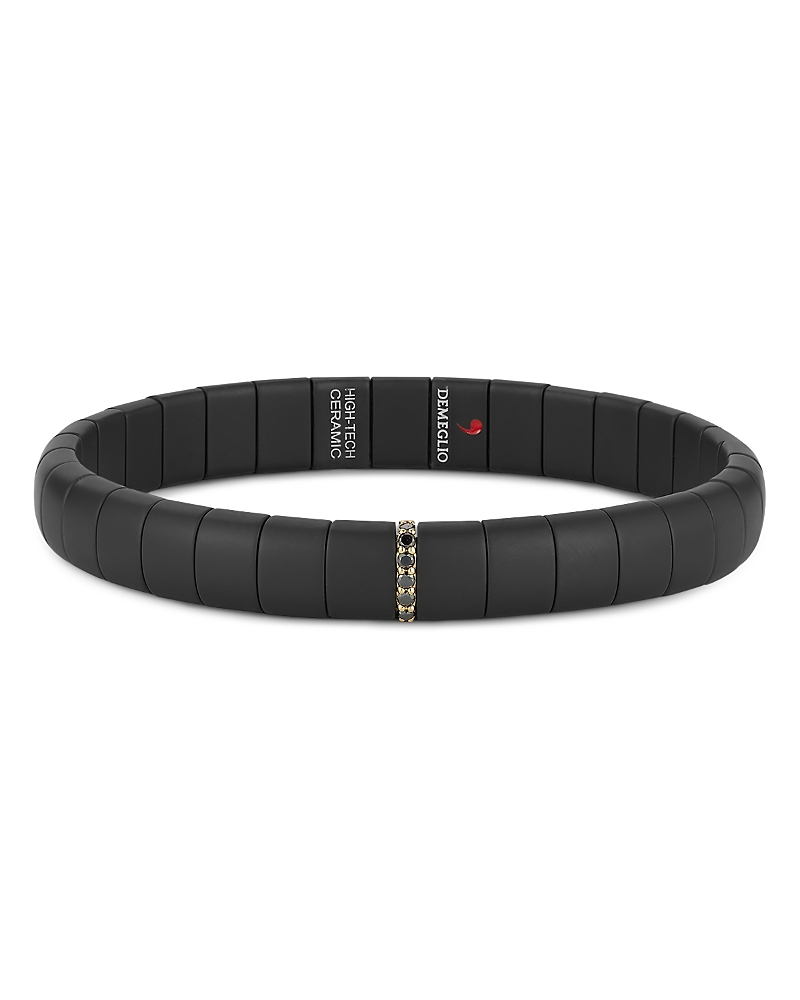 Demeglio Demeglio 18K Yellow Gold Pura Black Diamond Matte Ceramic Stretch Bracelet, 0.11 tcw