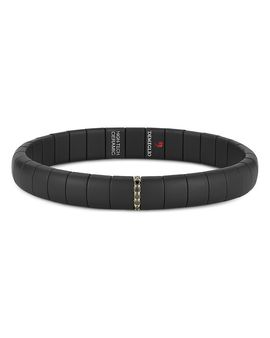 Demeglio Demeglio 18K Yellow Gold Pura Black Diamond Matte Ceramic Stretch Bracelet, 0.11 tcw