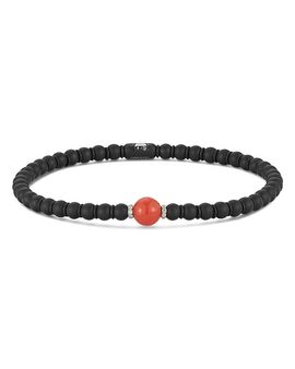 Demeglio Demeglio Men's 18K White Gold Sfera Coral, Diamond, & Ceramic Bead Stretch Bracelet