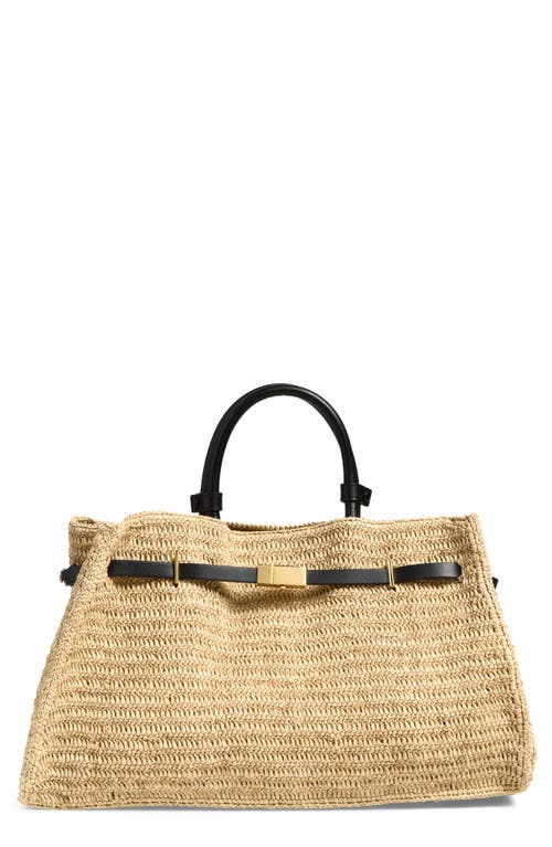 DeMellier DeMellier The Hudson Woven Raffia & Leather Top Handle Bag