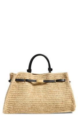 DeMellier DeMellier The Hudson Woven Raffia & Leather Top Handle Bag