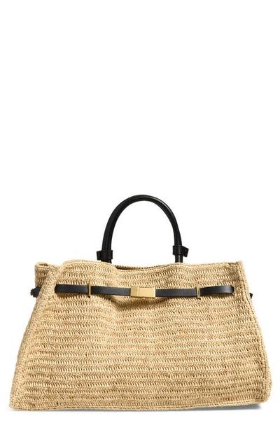 DeMellier DeMellier The Hudson Woven Raffia & Leather Top Handle Bag