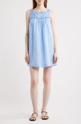 DÔEN DÔEN Bea Pleat & Lace Detail Ramie Minidress