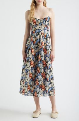 DÔEN DÔEN Benoit Floral Gathered Bust Tiered Midi Dress