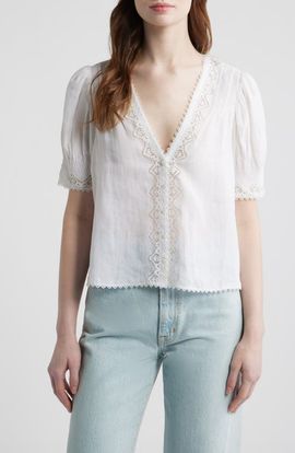 DÔEN DÔEN Brigitta Lace Trim V-Neck Ramie Top