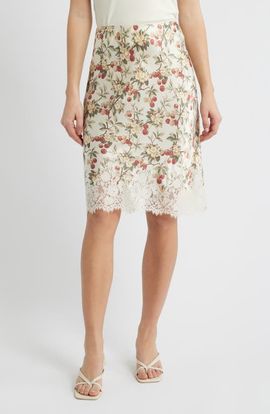 DÔEN DÔEN Elowette Floral Lace Hem Silk Skirt