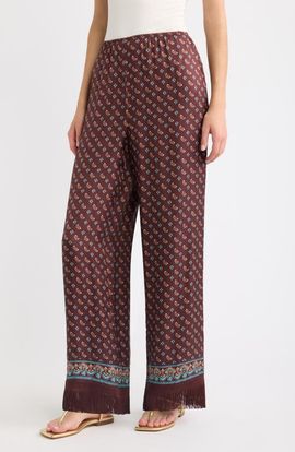 DÔEN DÔEN Lavon Fringe Wide Leg Silk Blend Pants