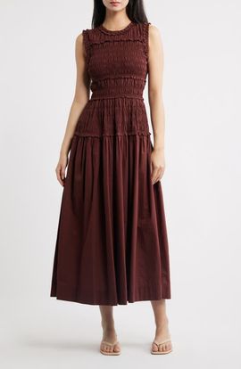 DÔEN DÔEN Mallory Smocked Organic Cotton Midi Dress