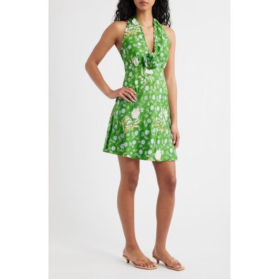 DÔEN DÔEN Mazarin Floral Silk Blend Halter Minidress