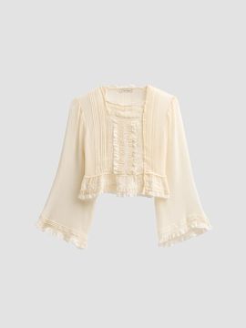 DÔEN DÔEN Women's Elodine Lace-Trim Silk Plissé Top
