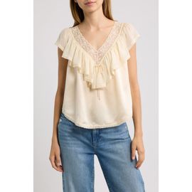 DÔEN DÔEN Yadira Silk Top with Lace Trim