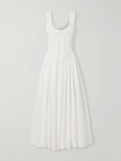 DÔEN Emmaretta tie-detailed shirred cotton-voile midi dress