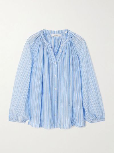 DÔEN Jonie striped organic cotton-voile blouse