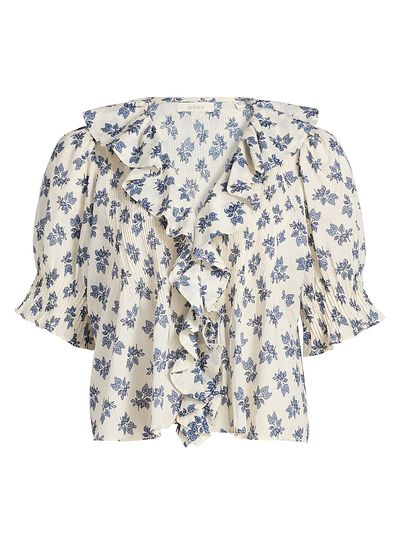 DÔEN Women's Henri Floral Cotton V-Neck Blouse