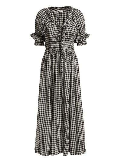 DÔEN Women's Ischia Gingham Cotton Tie-Waist Midi Dress