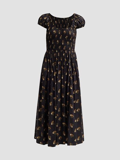 DÔEN Women's Quinley Cotton-Blend Floral Smocked Midi Dress