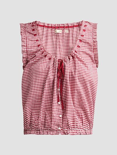 DÔEN Women's Traveler Gingham Tie-Front Top