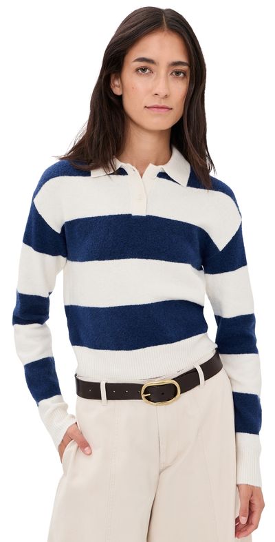 Denimist Denimist Cropped Rugby Sweater Royal Blue Ecru Stripe