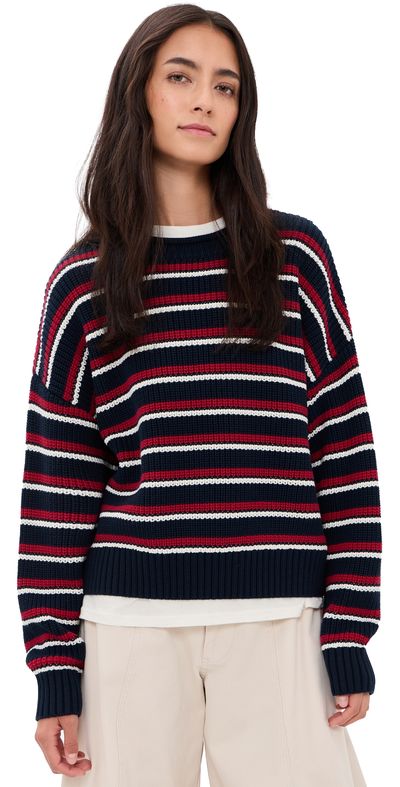 Denimist Denimist Oversized Rolled Neck Striped Sweater Navy Red Cream Stripe
