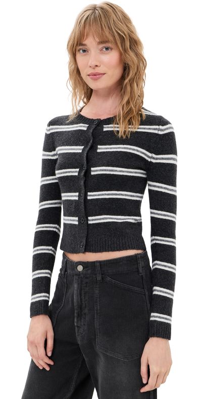 Denimist Denimist The Riley Cardigan Charcoal Ecru Grey Stripe