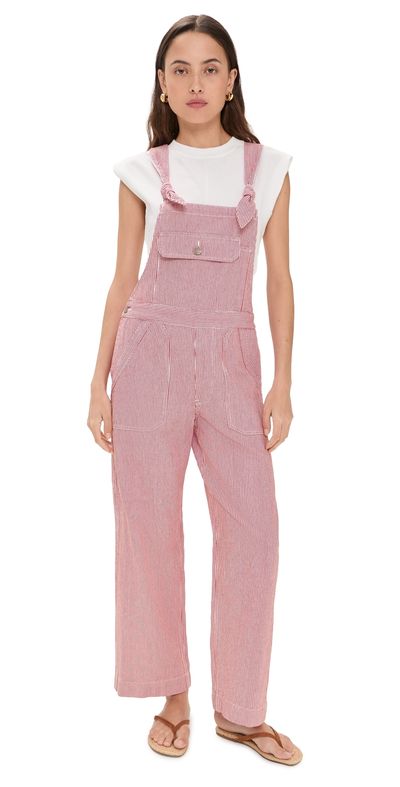 Denimist Denimist Tie Strap Relaxed Overalls Red Railroad Stripe