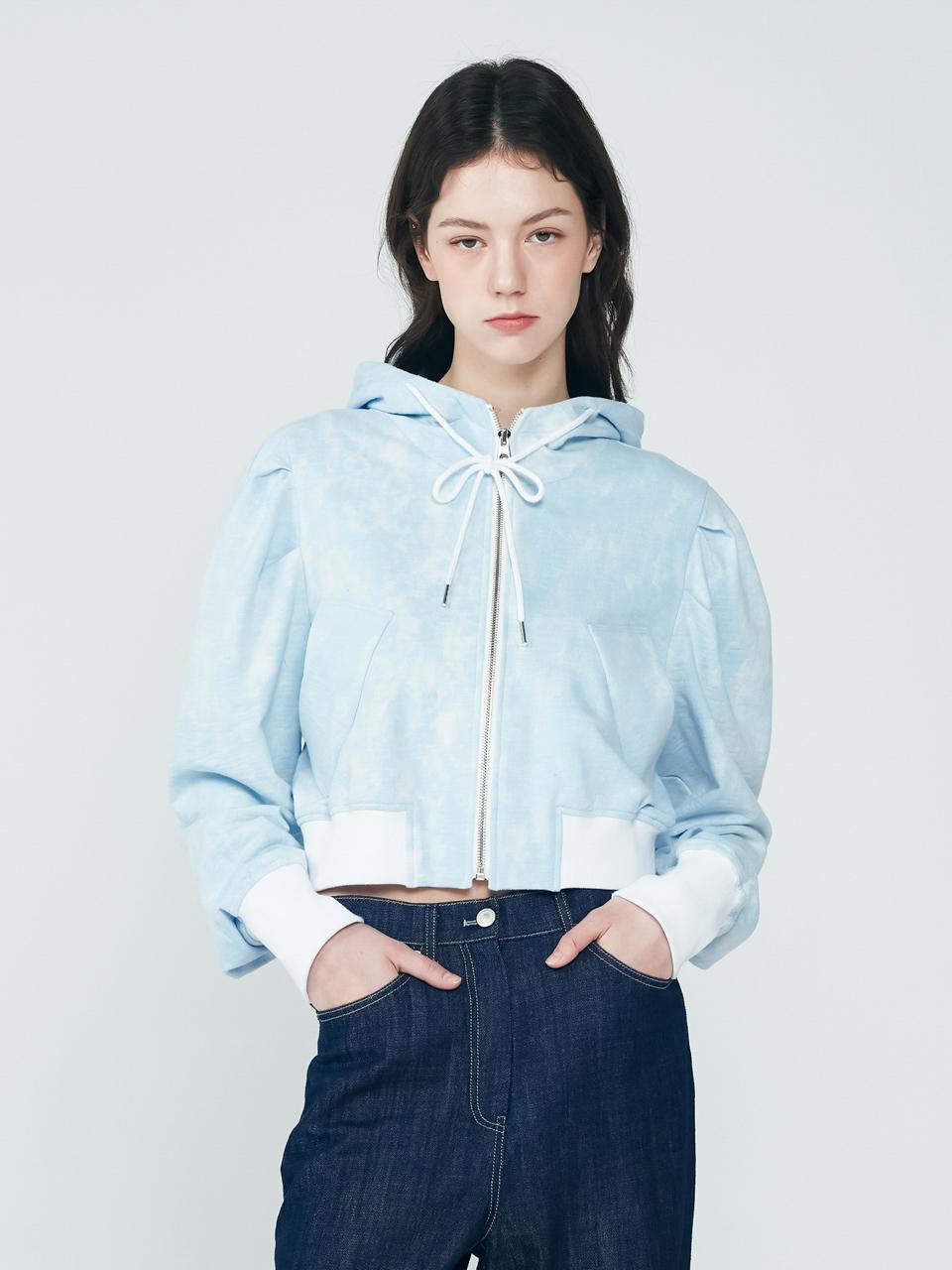 depasion Puff shoulder cropped hooded zip-up (Sky Blue)