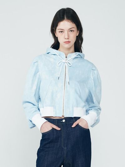 depasion Puff shoulder cropped hooded zip-up (Sky Blue)