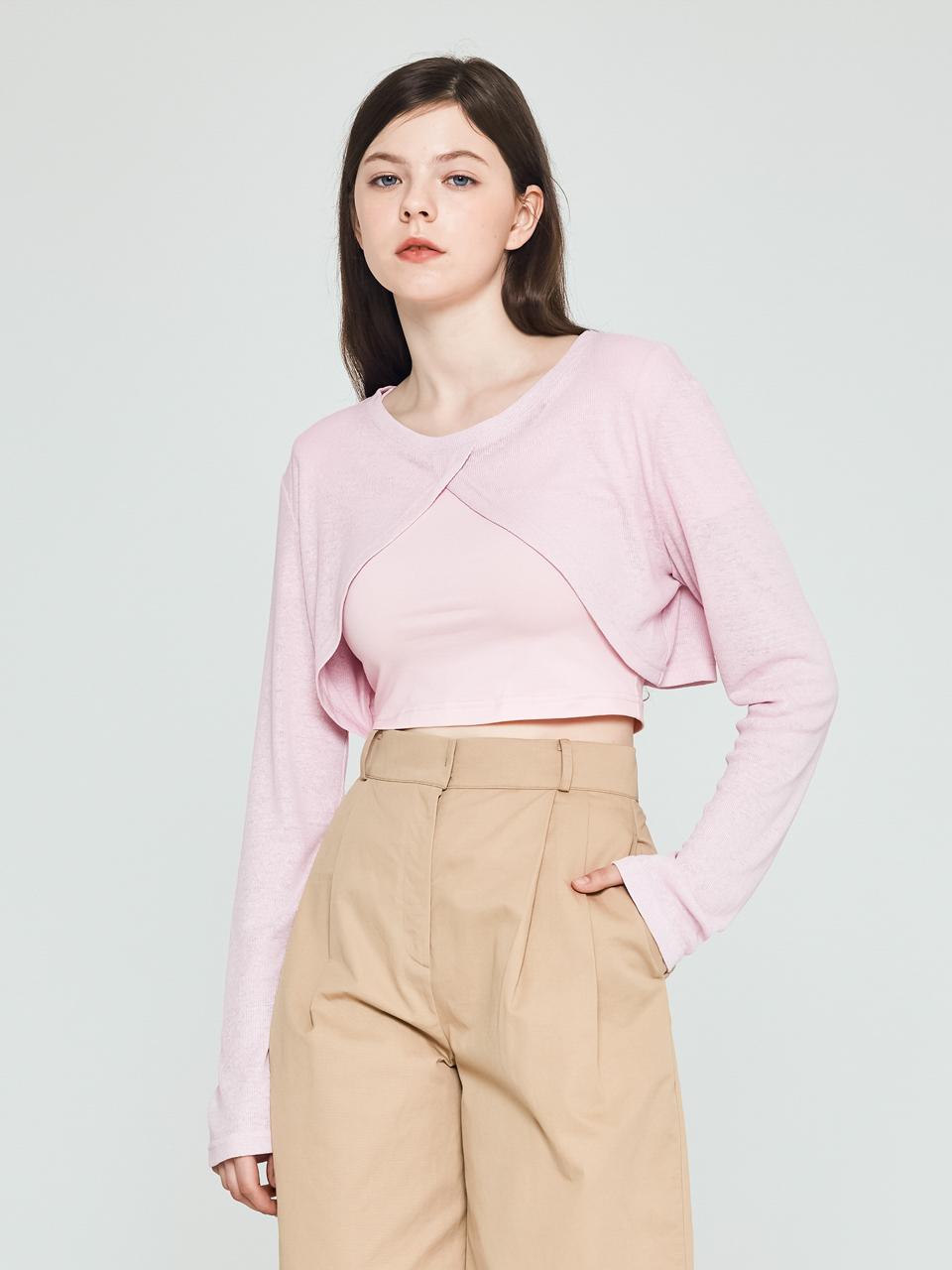 depasion See-through Cropped Long-Sleeved T-shirt (pink)