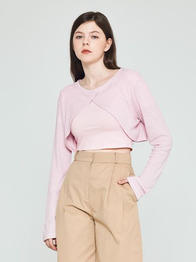 depasion See-through Cropped Long-Sleeved T-shirt (pink)