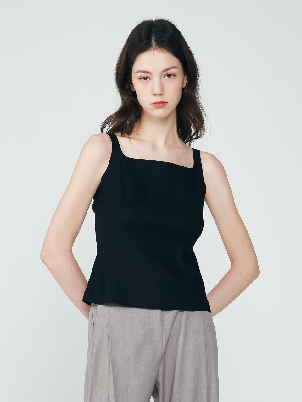 depasion Square Neck Ramie Linen Spandex Sleeveless (Black)