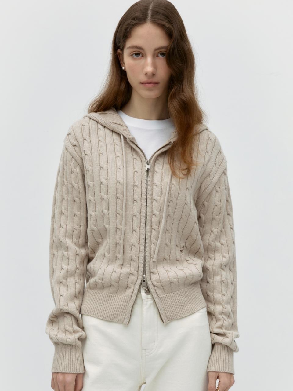 DEPOUND Cable Knit Zip Up Hoodie