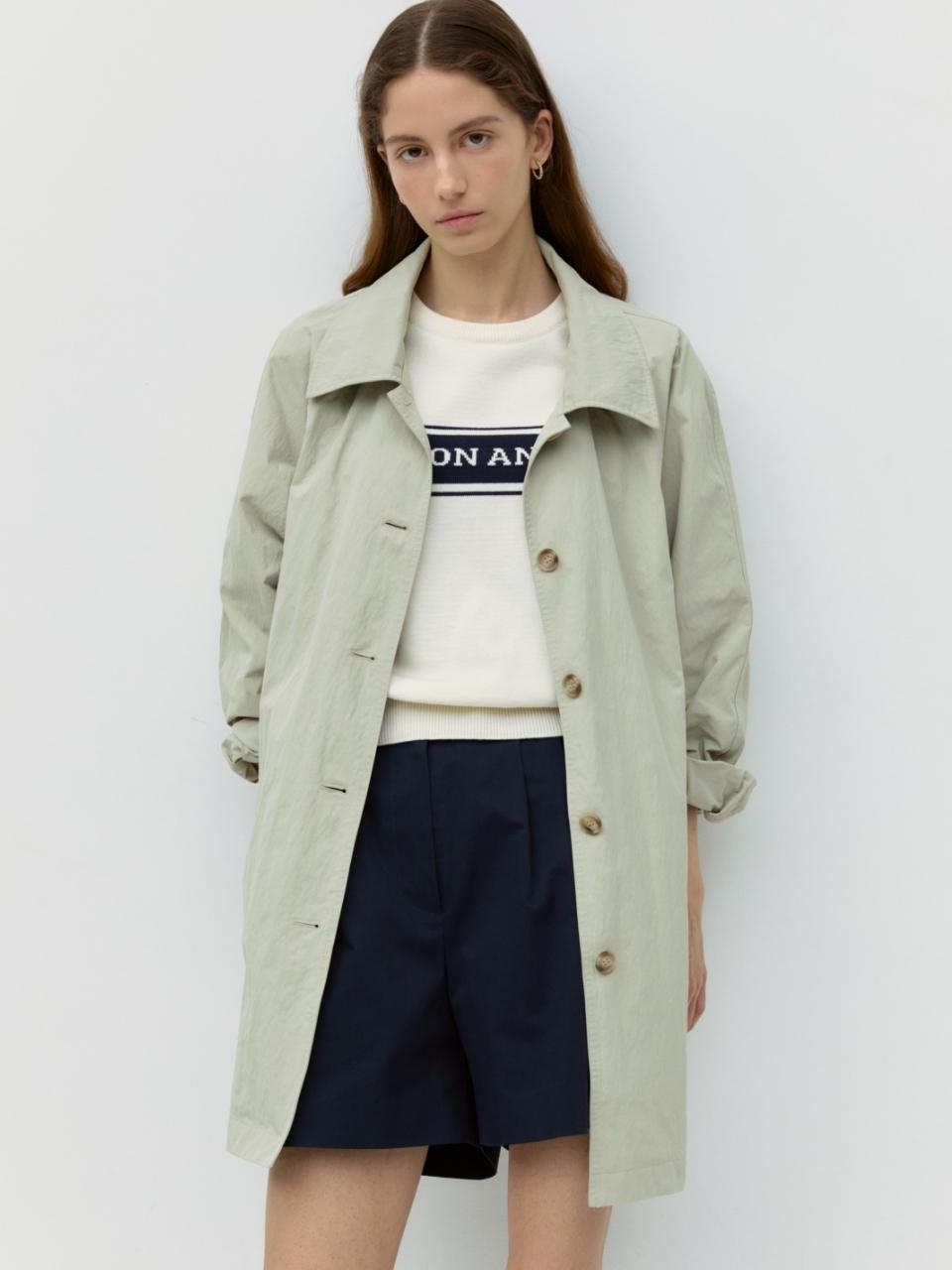 DEPOUND Classic Half Length Trench Coat - Green Beige