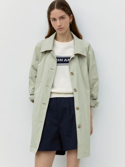 DEPOUND Classic Half Length Trench Coat - Green Beige