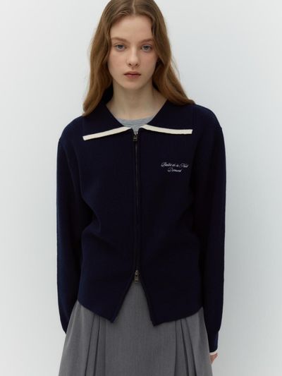 DEPOUND Collar Zip Up Cardigan (Navy)