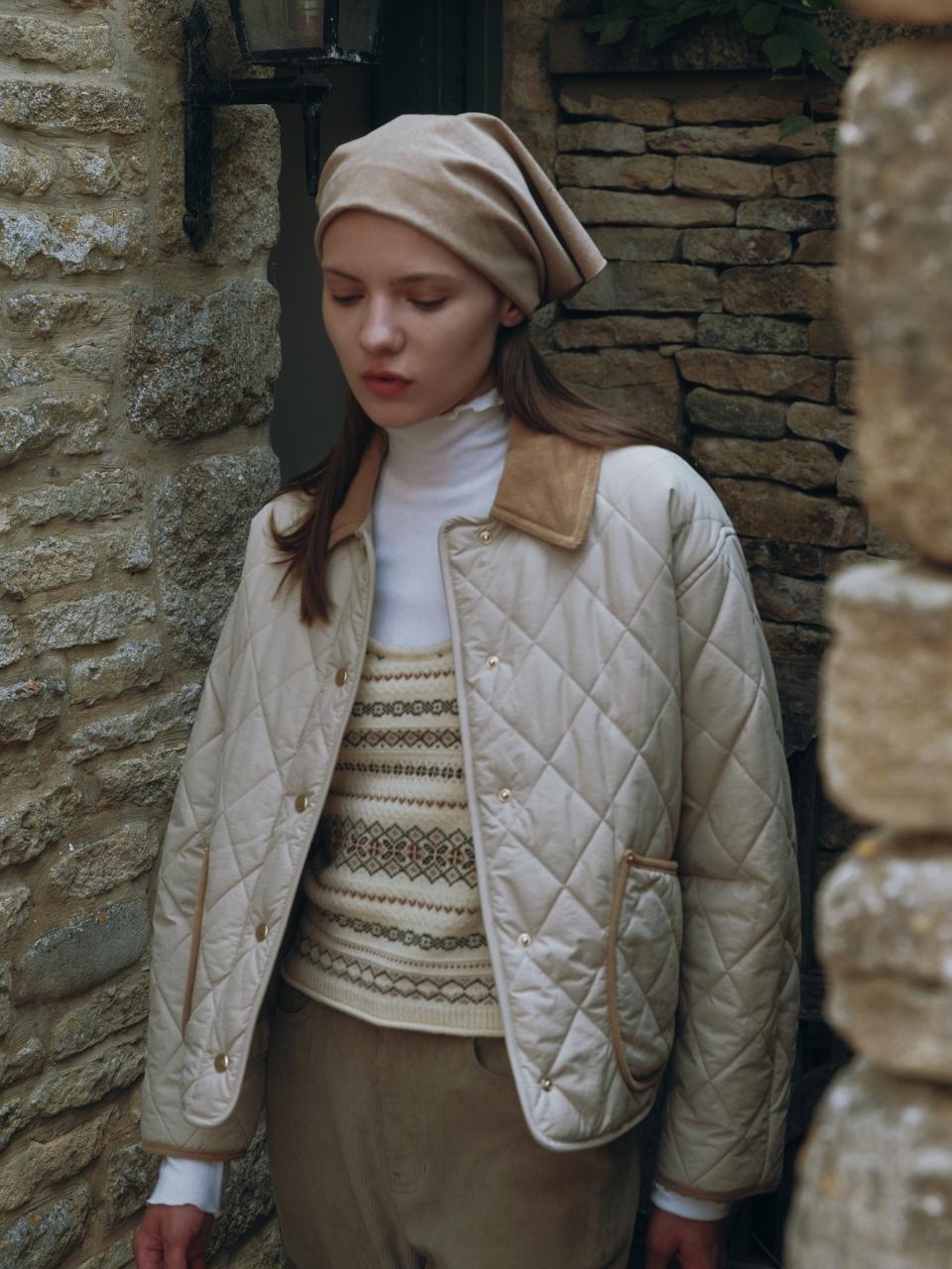 DEPOUND corduroy collar quilted jacket - beige