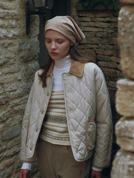 DEPOUND corduroy collar quilted jacket - beige
