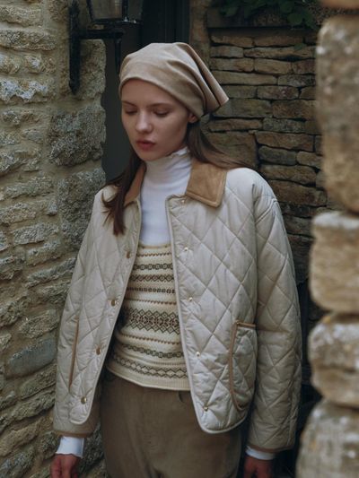 DEPOUND corduroy collar quilted jacket - beige