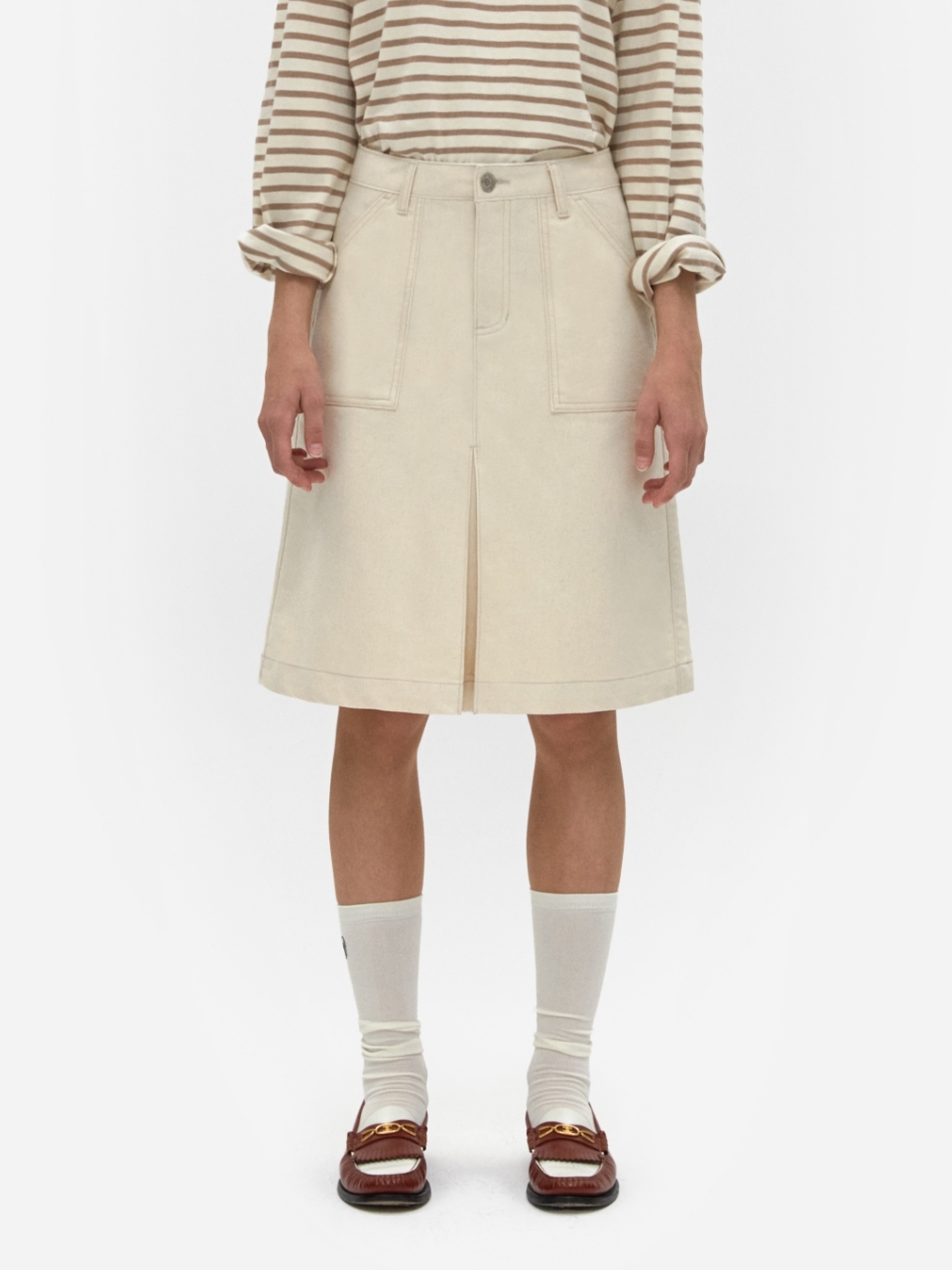 DEPOUND Denim Midi Skirt_Ecru