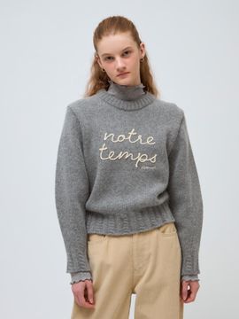 DEPOUND embrodiery fluffy pullover - melange gray