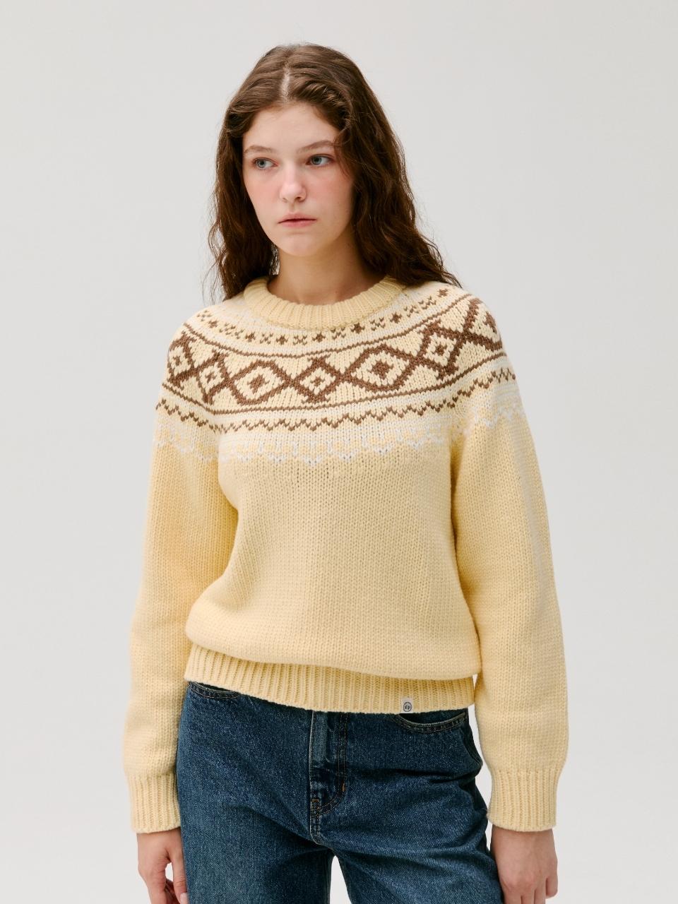 DEPOUND Fair Isle Nordic Geometric Pullover [Buttery Yellow]