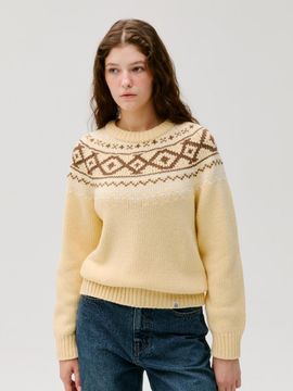 DEPOUND Fair Isle Nordic Geometric Pullover [Buttery Yellow]