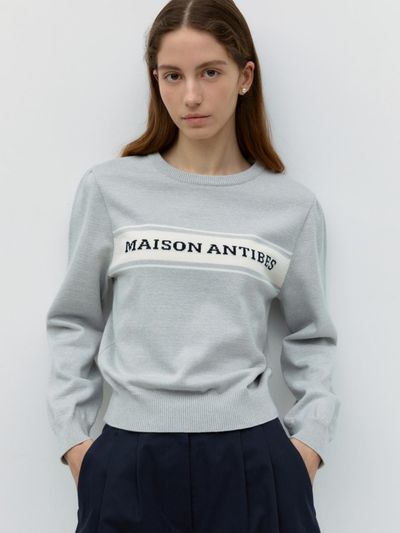 DEPOUND Front Graphic Long Sleeve Sweater - Gray