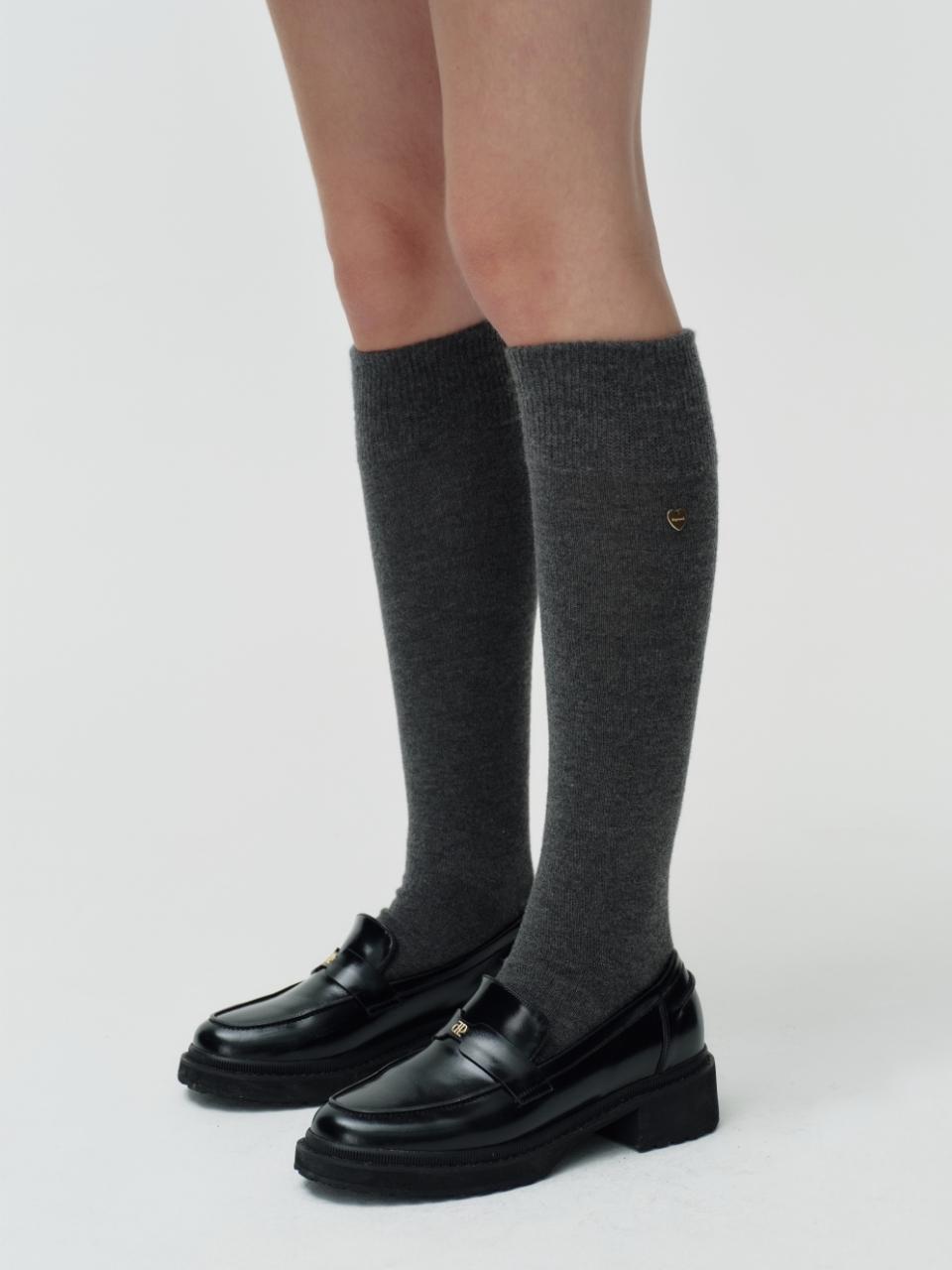 DEPOUND heart charm wool knee socks - charcoal