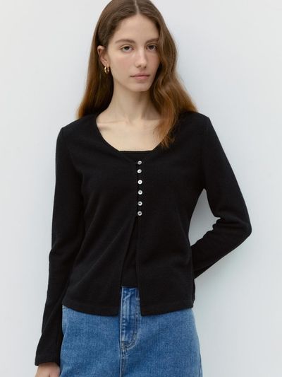 DEPOUND Jersey Sleeveless Cardigan Sets - Black