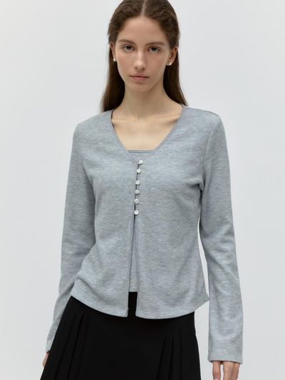 DEPOUND Jersey Sleeveless Cardigan Sets - Gray