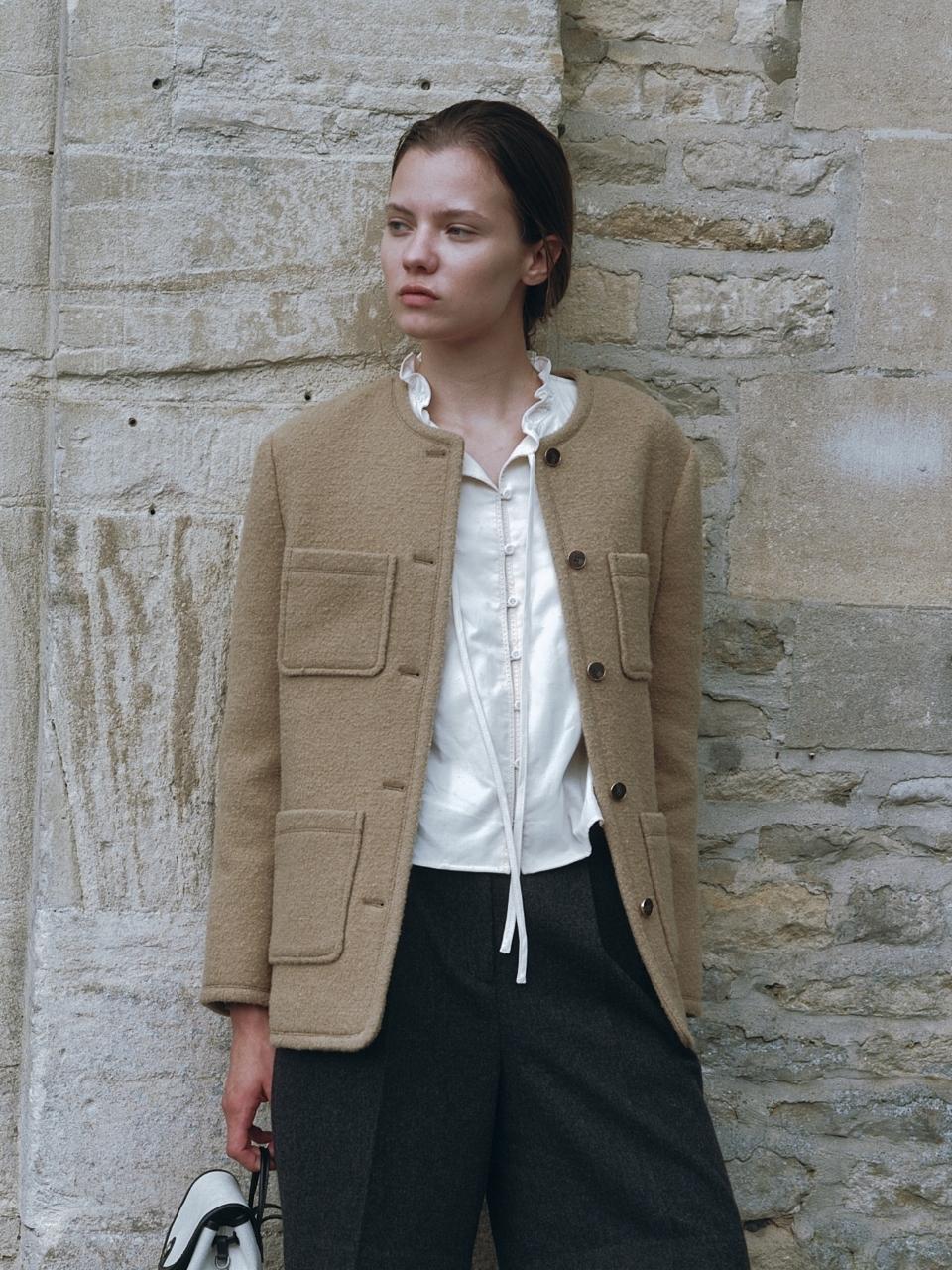 DEPOUND no collar boucle wool jacket - brown