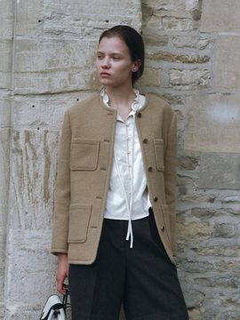 DEPOUND no collar boucle wool jacket - brown