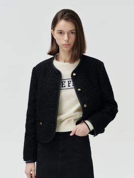 DEPOUND no collar leather piping jacket - black