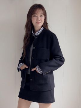 DEPOUND no collar wool blended jacket - black