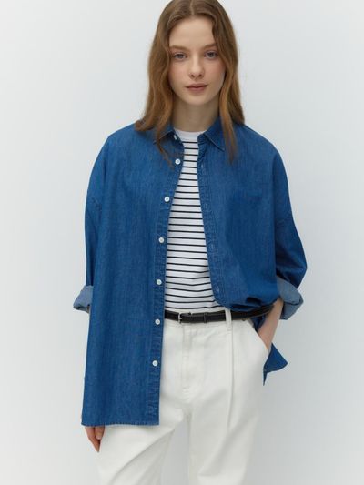 DEPOUND Oversized Denim Shirts (Medium Blue)